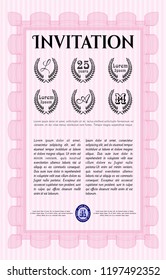 Pink Vintage invitation template. Detailed. With complex background. Money style design. 
