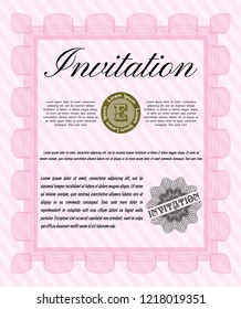Pink Vintage invitation template. Detailed. With quality background. Money style design. 