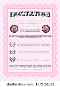 Pink Vintage invitation template. Detailed. With complex background. Money design. 