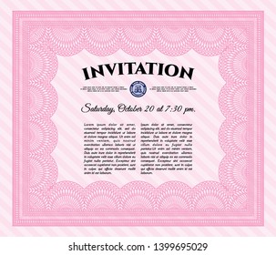 Pink Vintage invitation template. Detailed. With great quality guilloche pattern. Money style design. 