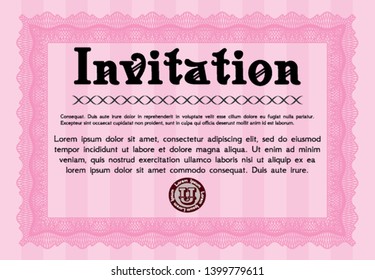 Pink Vintage invitation template. Detailed. With background. Perfect design. 