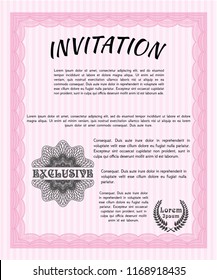 Pink Vintage invitation template. Easy to print. Vector illustration. Superior design. 