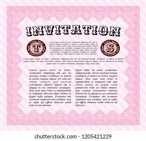 Pink Vintage invitation template. Easy to print. Excellent design. Detailed. 