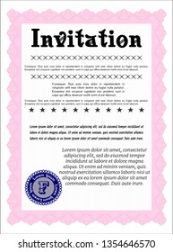 Pink Vintage invitation template. Easy to print. Retro design. Customizable, Easy to edit and change colors. 
