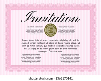 Pink Vintage invitation template. Easy to print. Retro design. Customizable, Easy to edit and change colors. 