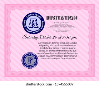 Pink Vintage invitation template. Easy to print. Money Pattern design. Vector illustration. 