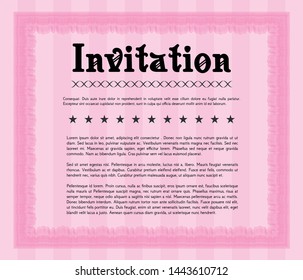 Pink Vintage invitation template. Easy to print. Retro design. Detailed. 