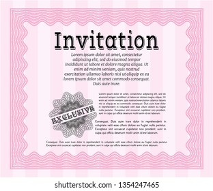 Pink Vintage invitation template. Elegant design. Vector illustration. With great quality guilloche pattern. 