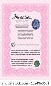 Pink Vintage invitation template. Elegant design. Customizable, Easy to edit and change colors. With great quality guilloche pattern. 