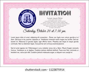 Pink Vintage invitation template. Excellent design. Printer friendly. Vector illustration. 