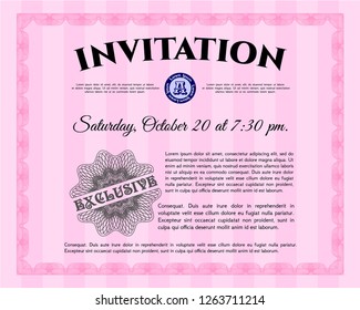 Pink Vintage invitation template. Excellent design. With quality background. Customizable, Easy to edit and change colors. 