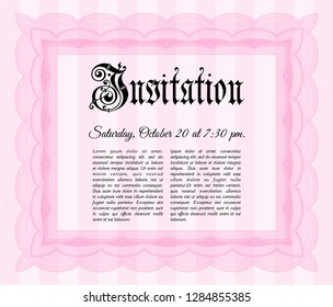 Pink Vintage invitation template. Good design. Customizable, Easy to edit and change colors. With complex linear background. 