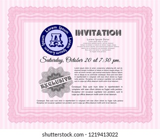 Pink Vintage invitation template. With great quality guilloche pattern. Superior design. Customizable, Easy to edit and change colors. 