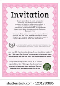 Pink Vintage invitation template. With great quality guilloche pattern. Vector illustration. Good design. 