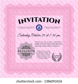 Pink Vintage invitation template. With great quality guilloche pattern. Customizable, Easy to edit and change colors. Modern design. 
