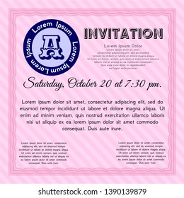 Pink Vintage invitation template. With great quality guilloche pattern. Detailed. Cordial design. 