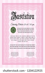 Pink Vintage invitation template. With guilloche pattern and background. Customizable, Easy to edit and change colors. Excellent design. 