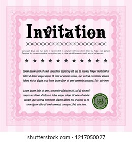 Pink Vintage invitation template. With guilloche pattern. Customizable, Easy to edit and change colors. Nice design. 