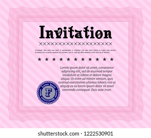 Pink Vintage invitation template. With guilloche pattern and background. Customizable, Easy to edit and change colors. Elegant design. 