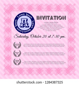 Pink Vintage invitation template. With guilloche pattern and background. Vector illustration. Sophisticated design. 