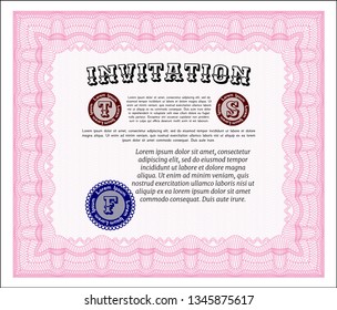 Pink Vintage invitation template. With guilloche pattern and background. Customizable, Easy to edit and change colors. Money style design. 