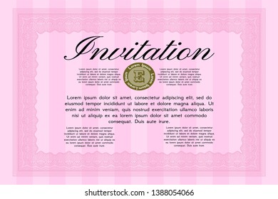 Pink Vintage invitation template. With guilloche pattern and background. Customizable, Easy to edit and change colors. Modern design. 