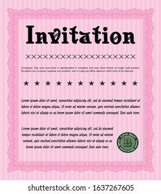 Pink Vintage invitation template. With guilloche pattern. Vector illustration. Modern design. 