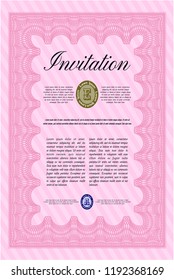 Pink Vintage invitation template. With linear background. Excellent design. Vector illustration. 
