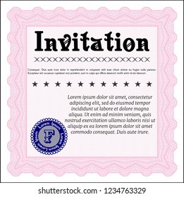Pink Vintage invitation template. With linear background. Vector illustration. Money style design. 