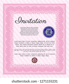 Pink Vintage invitation template. With linear background. Modern design. Customizable, Easy to edit and change colors. 