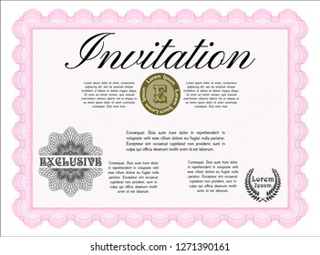 Pink Vintage invitation template. With linear background. Cordial design. Vector illustration. 