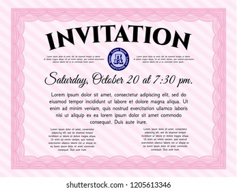 Pink Vintage invitation template. Lovely design. With complex linear background. Customizable, Easy to edit and change colors. 