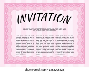 Pink Vintage invitation template. Lovely design. Complex background. Vector illustration. 