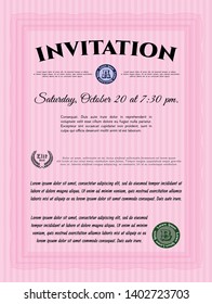 Pink Vintage invitation template. Lovely design. Customizable, Easy to edit and change colors. Easy to print. 