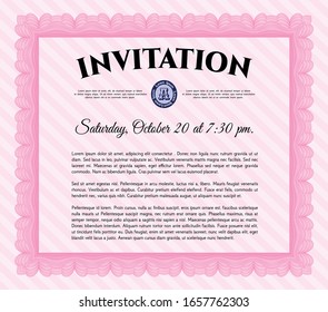 Pink Vintage invitation template. Lovely design. Vector illustration. With linear background. 