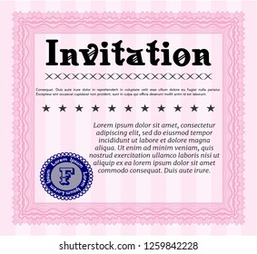 Pink Vintage invitation template. Modern design. Vector illustration. With complex linear background. 