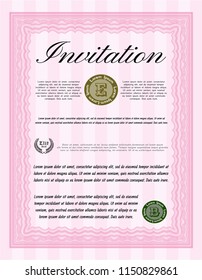 Pink Vintage invitation template. Money Pattern. Customizable, Easy to edit and change colors. With guilloche pattern and background. 