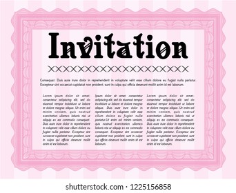 Pink Vintage invitation template. Money Pattern design. With guilloche pattern and background. Customizable, Easy to edit and change colors. 