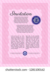 Pink Vintage invitation template. Money Pattern design. With guilloche pattern. Customizable, Easy to edit and change colors. 