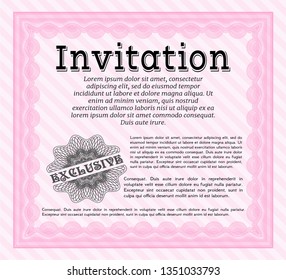 Pink Vintage invitation template. Money Pattern. Customizable, Easy to edit and change colors. With background. 