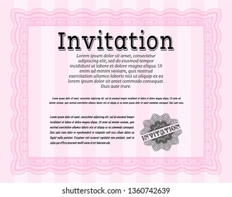 Pink Vintage invitation template. Money design. Customizable, Easy to edit and change colors. Complex background. 