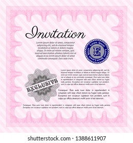 Pink Vintage invitation template. Money design. Vector illustration. Easy to print. 