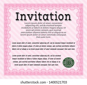 Pink Vintage invitation template. Money design. With guilloche pattern and background. Vector illustration. 
