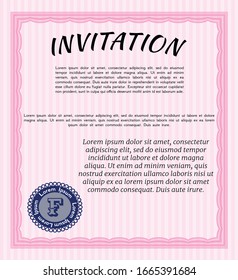 Pink Vintage invitation template. Money design. With complex background. Detailed. 