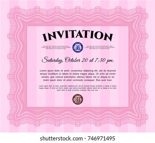 Pink Vintage invitation template. Money Pattern design. With great quality guilloche pattern. Detailed. 