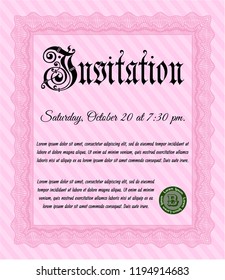 Pink Vintage invitation template. Perfect design. Vector illustration. With linear background. 