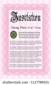 Pink Vintage invitation template. Printer friendly. Cordial design. Detailed. 
