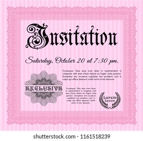 Pink Vintage invitation template. Printer friendly. Vector illustration. Money Pattern. 