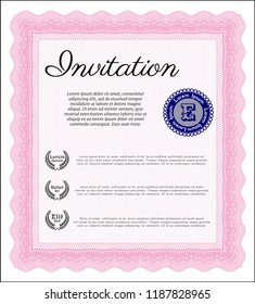 Pink Vintage invitation template. Printer friendly. Beauty design. Vector illustration. 