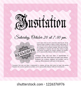 Pink Vintage invitation template. Printer friendly. Customizable, Easy to edit and change colors. Money style design. 